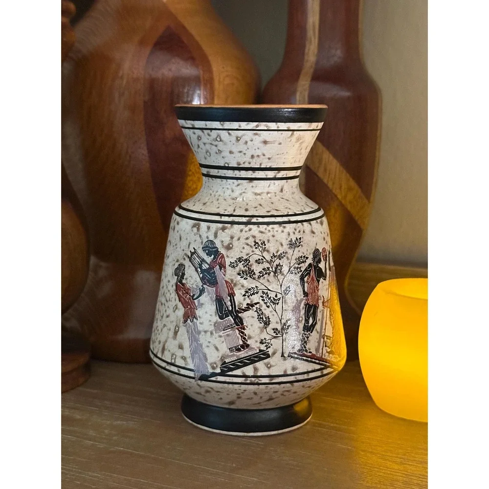 Vintage Terracotta Vase Rhodes Greece Classical Hand-Painted  Greek Pottery